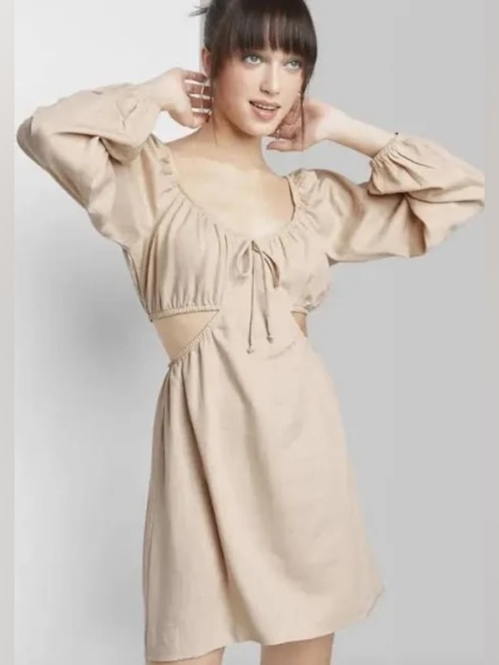 wild fable Cream Cutout Long-Sleeve Mini Dress